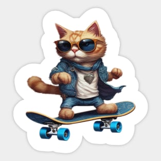 a cat riding a skateboard wearing sunglasses Sticker